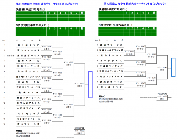 第77回 流山市少年野球大会の組み合わせ決定